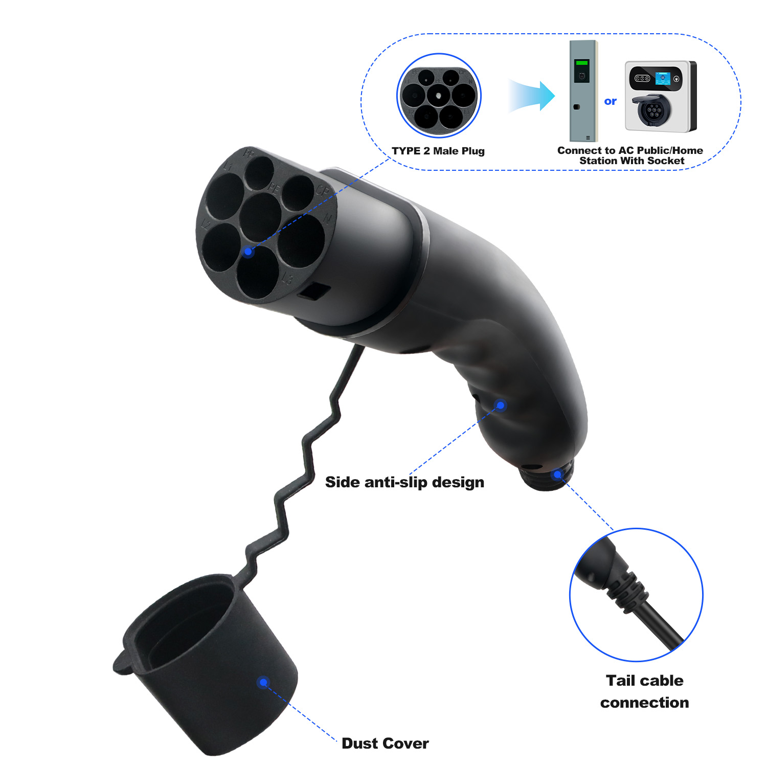 Kolanky EV Plug Type 2 Male  1 - đánh giá và giá Ev Charger Type 2 22Kw 32A 3 Phase