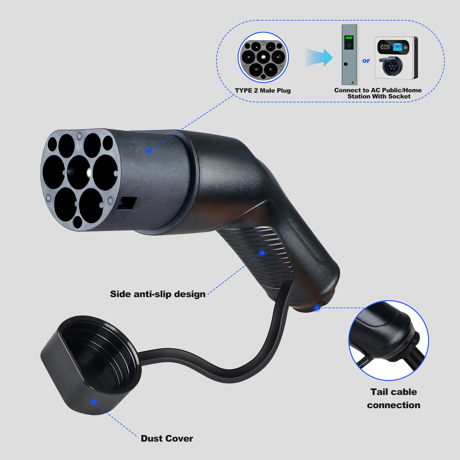 Kolanky Type2 EVS Male EV Char - đánh giá và giá Ev Charger Type 2 22Kw 32A 3 Phase