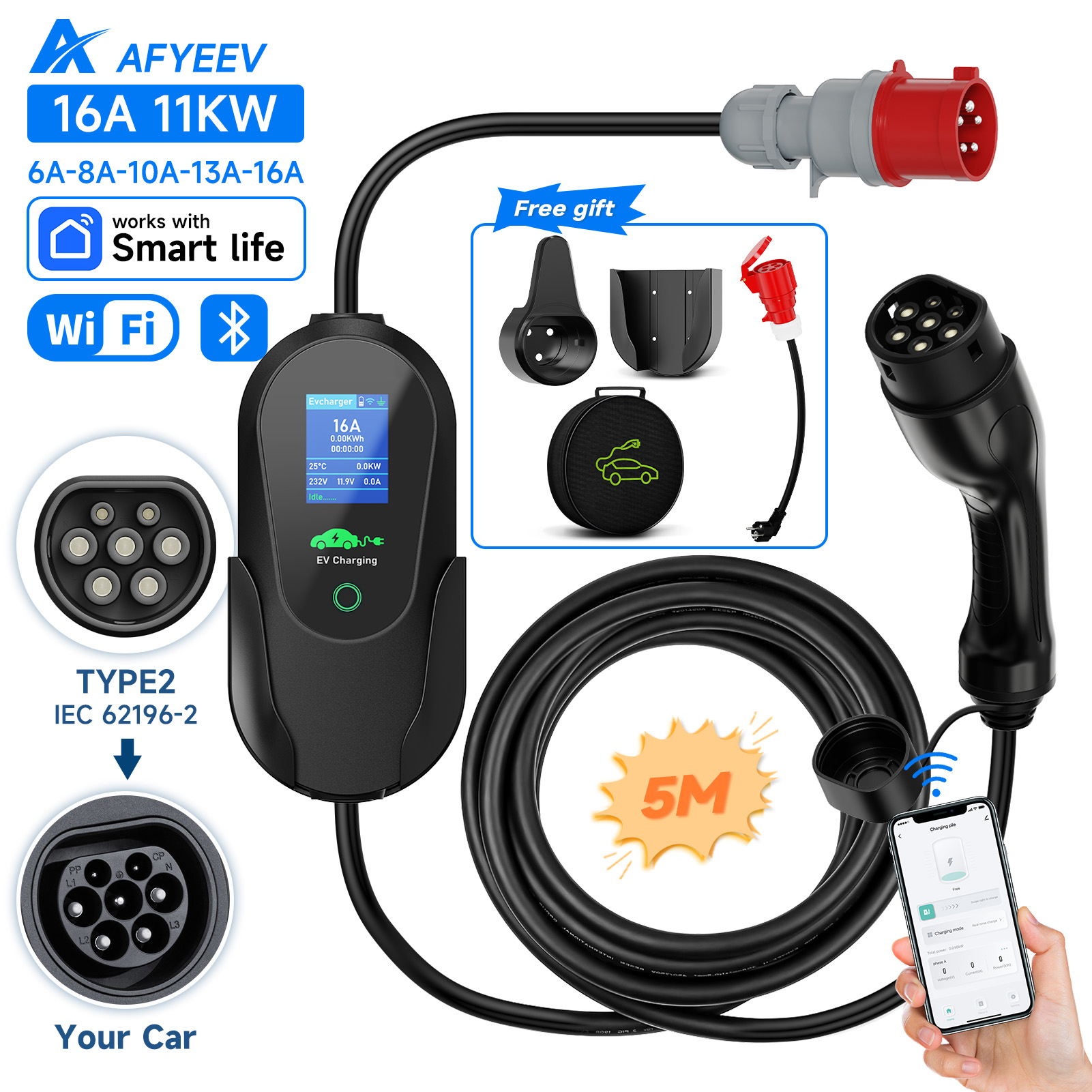 AFYEEV Type2 Portable EV Charg - đánh giá và giá Type 2 Portable Ev Charger 11Kw Cee